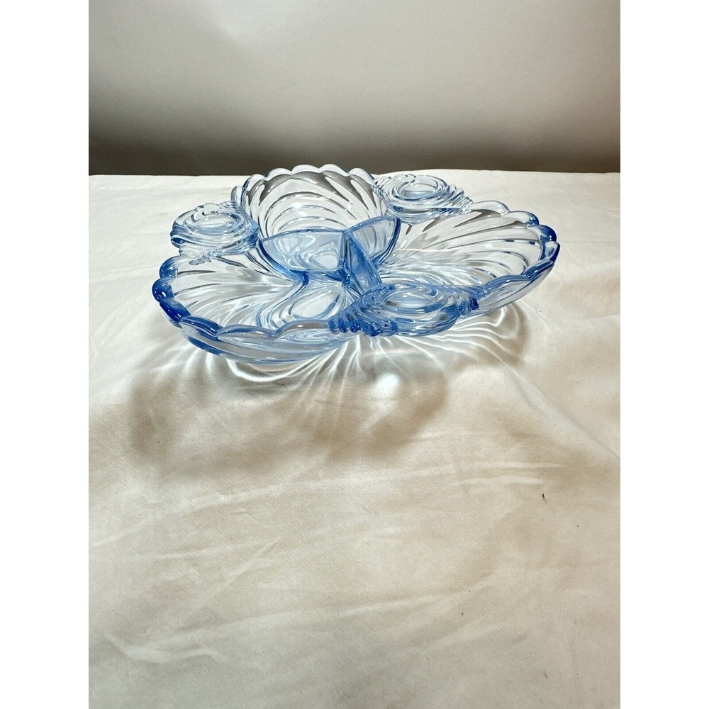 Cambridge Glass‎ Moonlight Blue Caprice 8" 3 Part Candy/Relish Dish